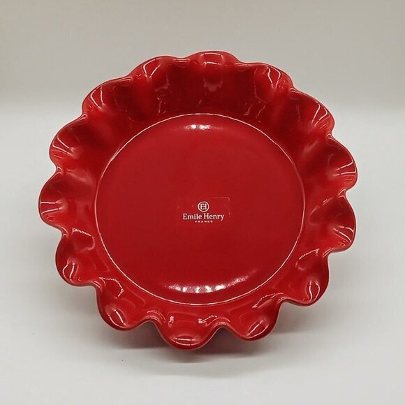 Emile Henry Red Ceramic Ruffled Pie Dish NWT - Picture 1 of 6